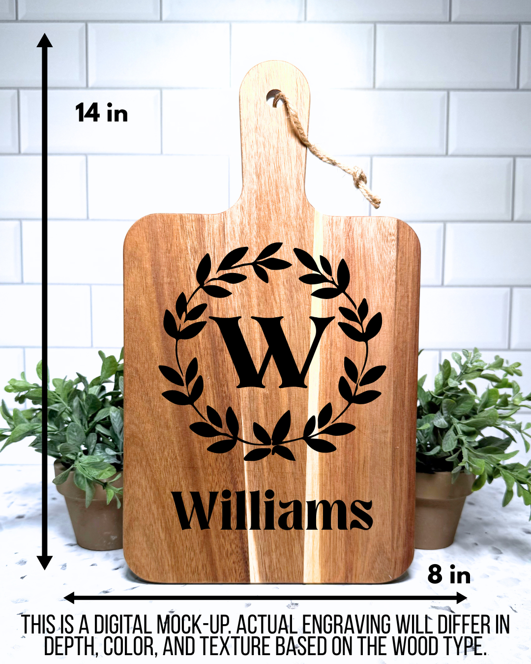 The Classic Paddle CUSTOM Charcuterie and Cutting Board – 8" x 14" Acacia