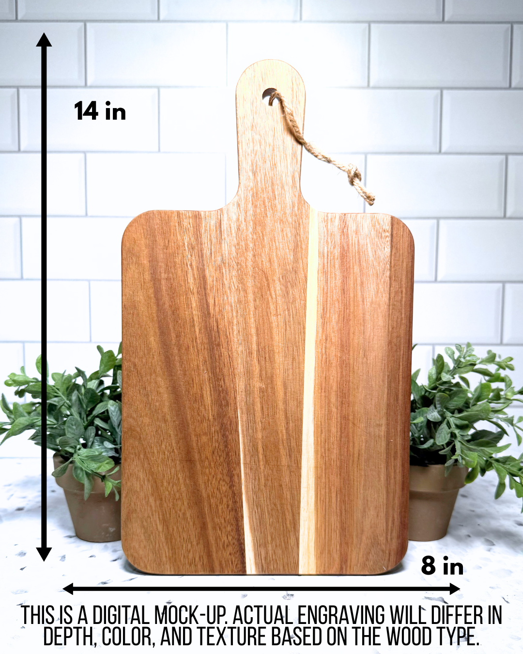 The Classic Paddle CUSTOM Charcuterie and Cutting Board – 8" x 14" Acacia