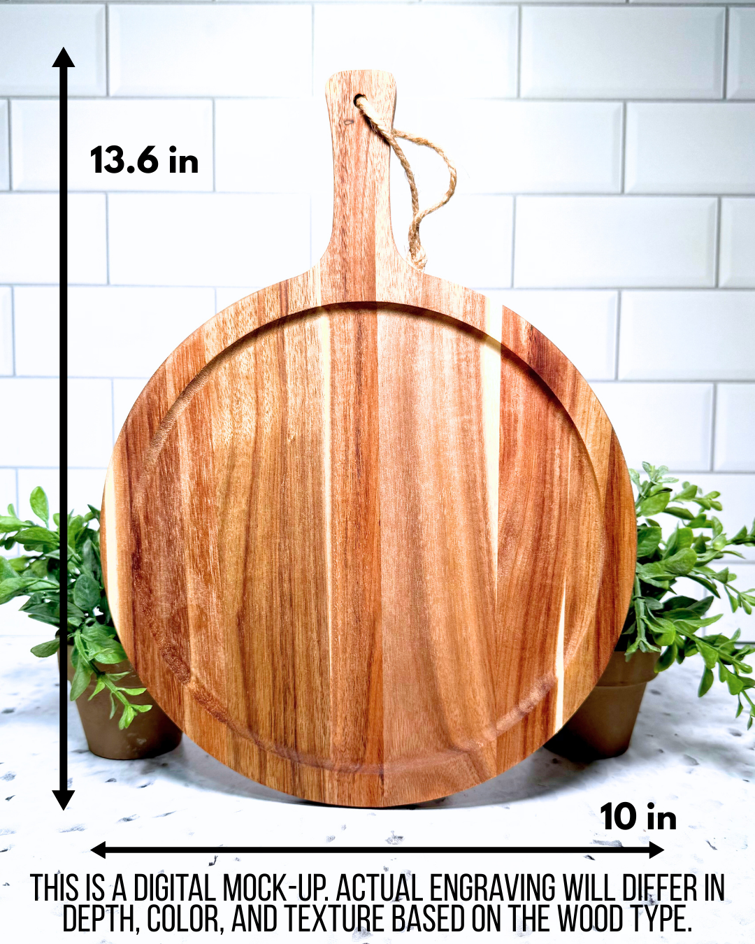 The Round Statement Last Name Letter Engraved | Charcuterie and Cutting Board – 13.6" x 10" Acacia Wood (Copy)