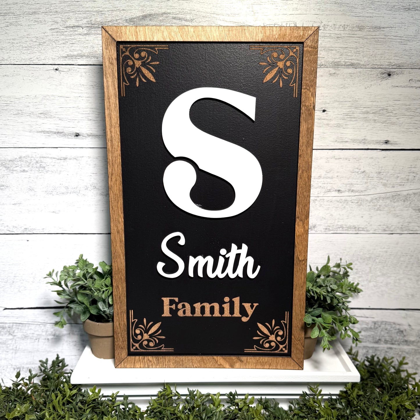 Last Name and Letter | Custom Client Gift Sign | Wooden Framed Sign