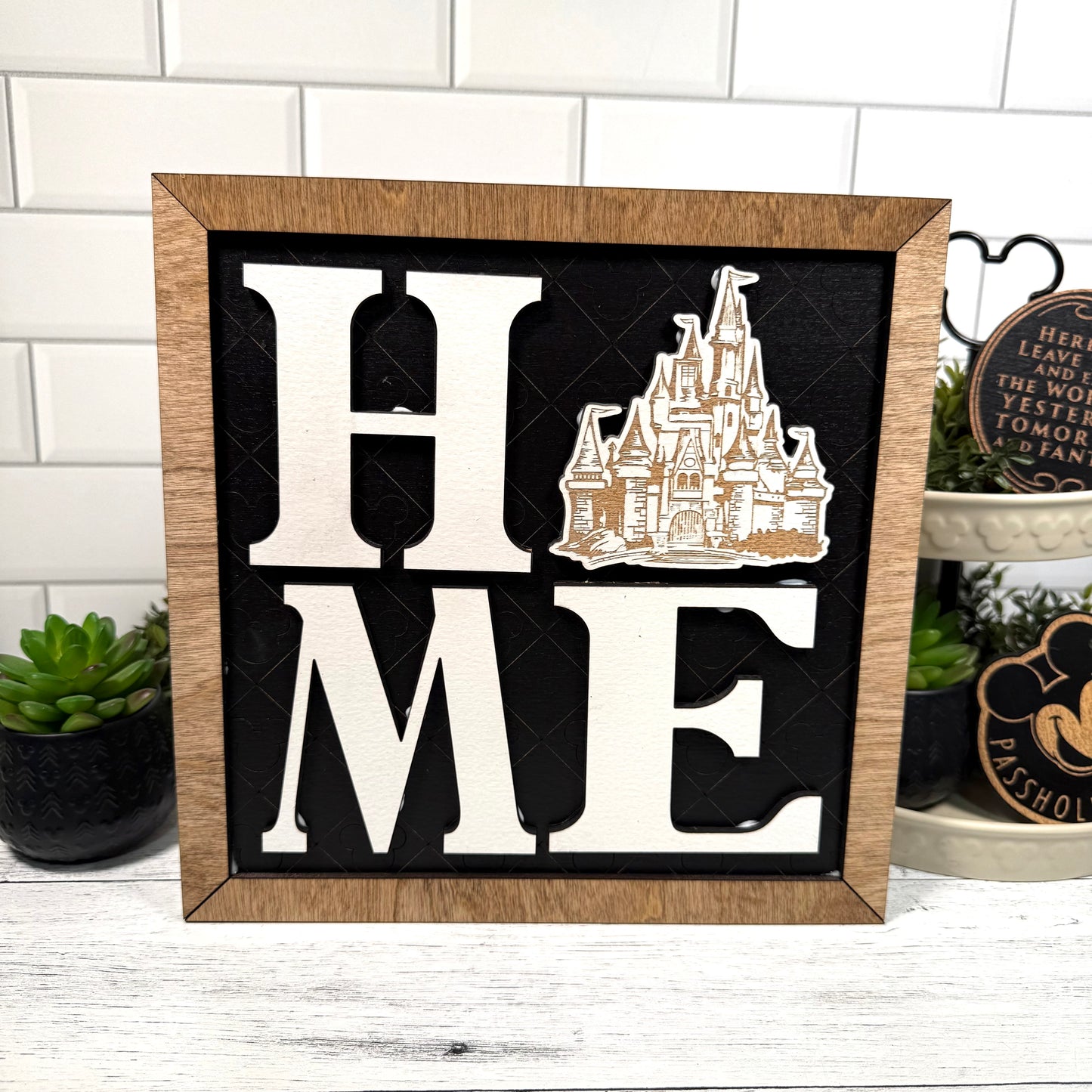 NEW Home Square Framed Sign | Black Background | White Letters | White Castle