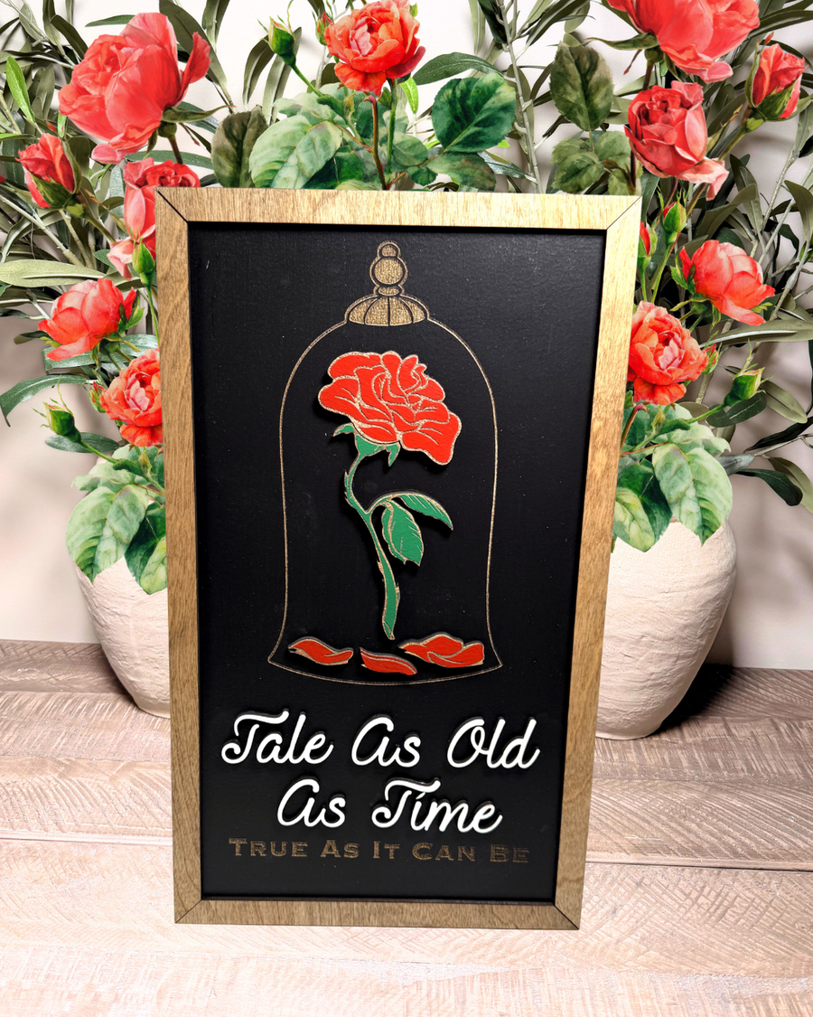 Enchanted Rose Under Glass | Tale As Old As Time Framed Sign