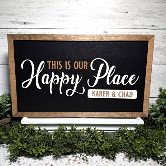 Happy Place | Custom Client Gift Sign | Wooden Framed Sign