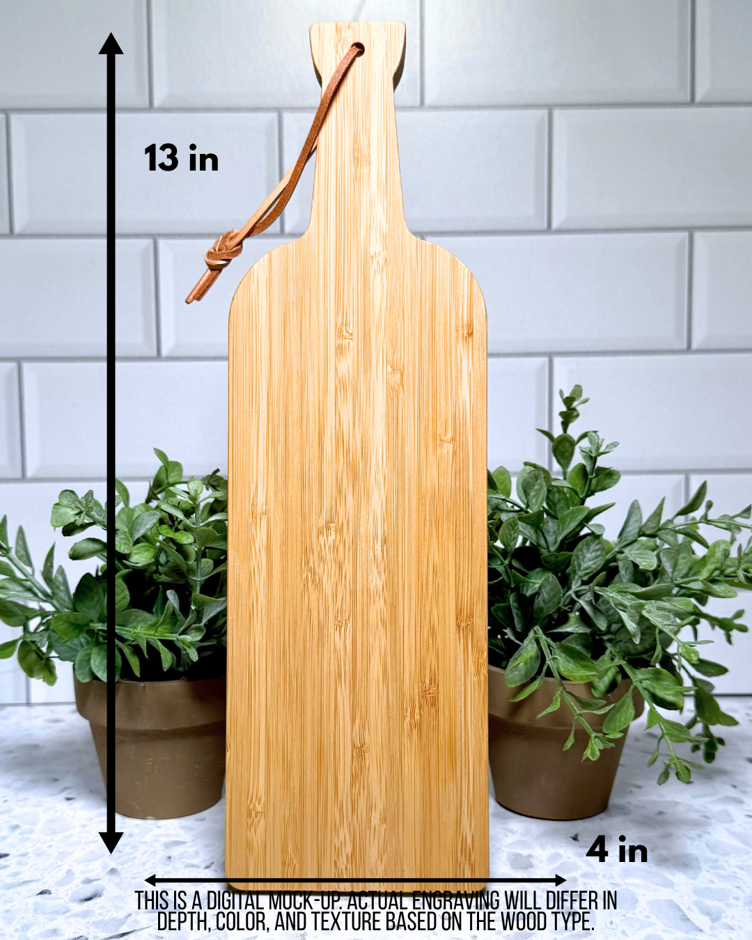 The Wine Bottle CUSTOM Charcuterie and Cutting Board – 13" x 4" Bamboo