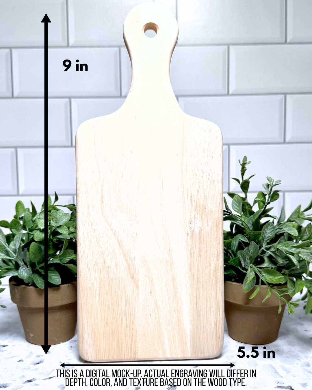 The Signature Paddle CUSTOM Charcuterie and Cutting Board – 9" x 5.5" Rubberwood