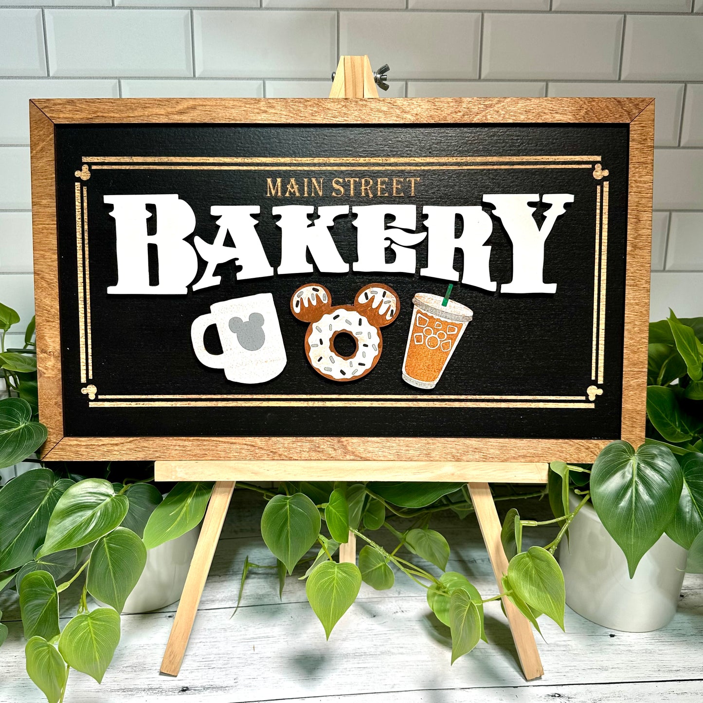 Main Street Bakery | Black | Hot & Iced Coffee | Park-Inspired Framed Sign