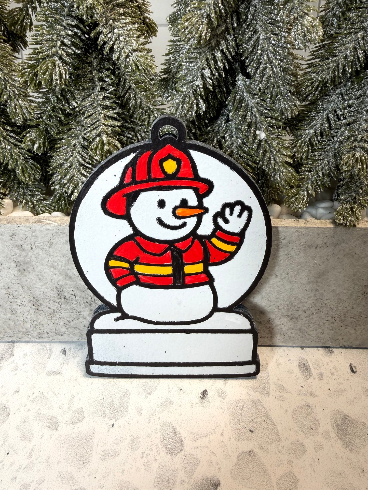 Brave Firefighter Snowman Ornament—Customizable