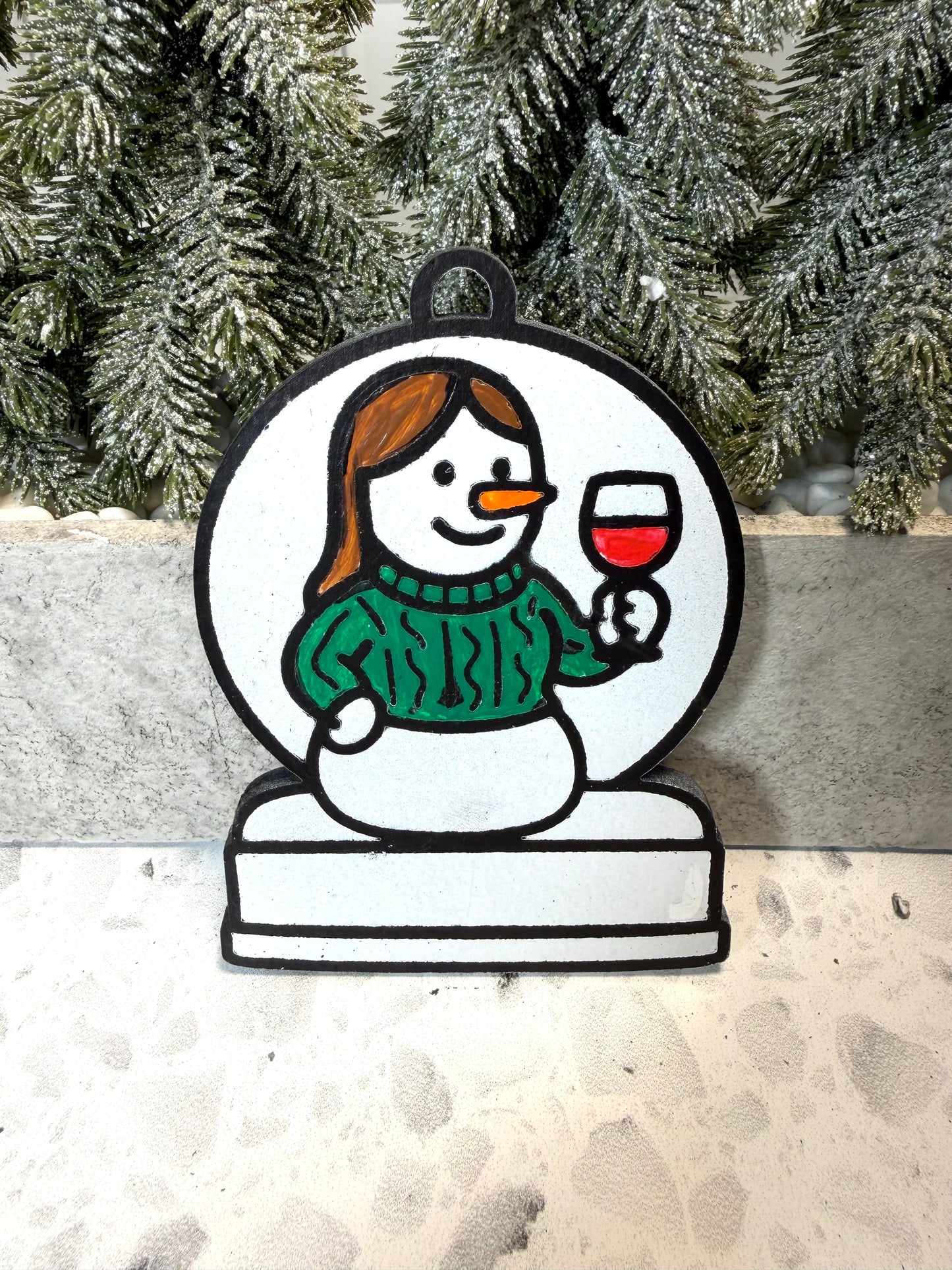 Cozy Girl’s Night in Wine Connoisseur Snowman Ornament—Customizable
