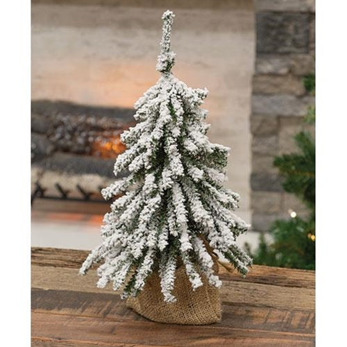 Happiest Thoughts | Enchanted Mini Christmas Tree Kit Flocked Mini Downswept Tree With Burlap Base, 15"