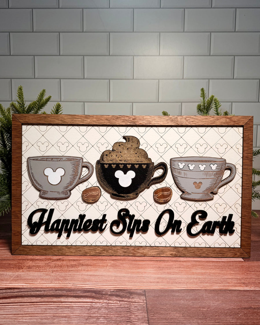 Happiest Sips On Earth | Coffee Cups Park-Inspired Framed Sign