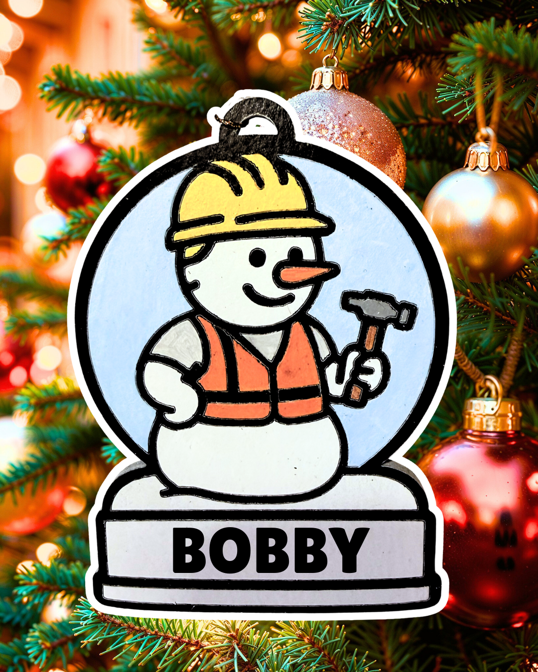 Enchanting Construction Snowman Ornament—Customizable
