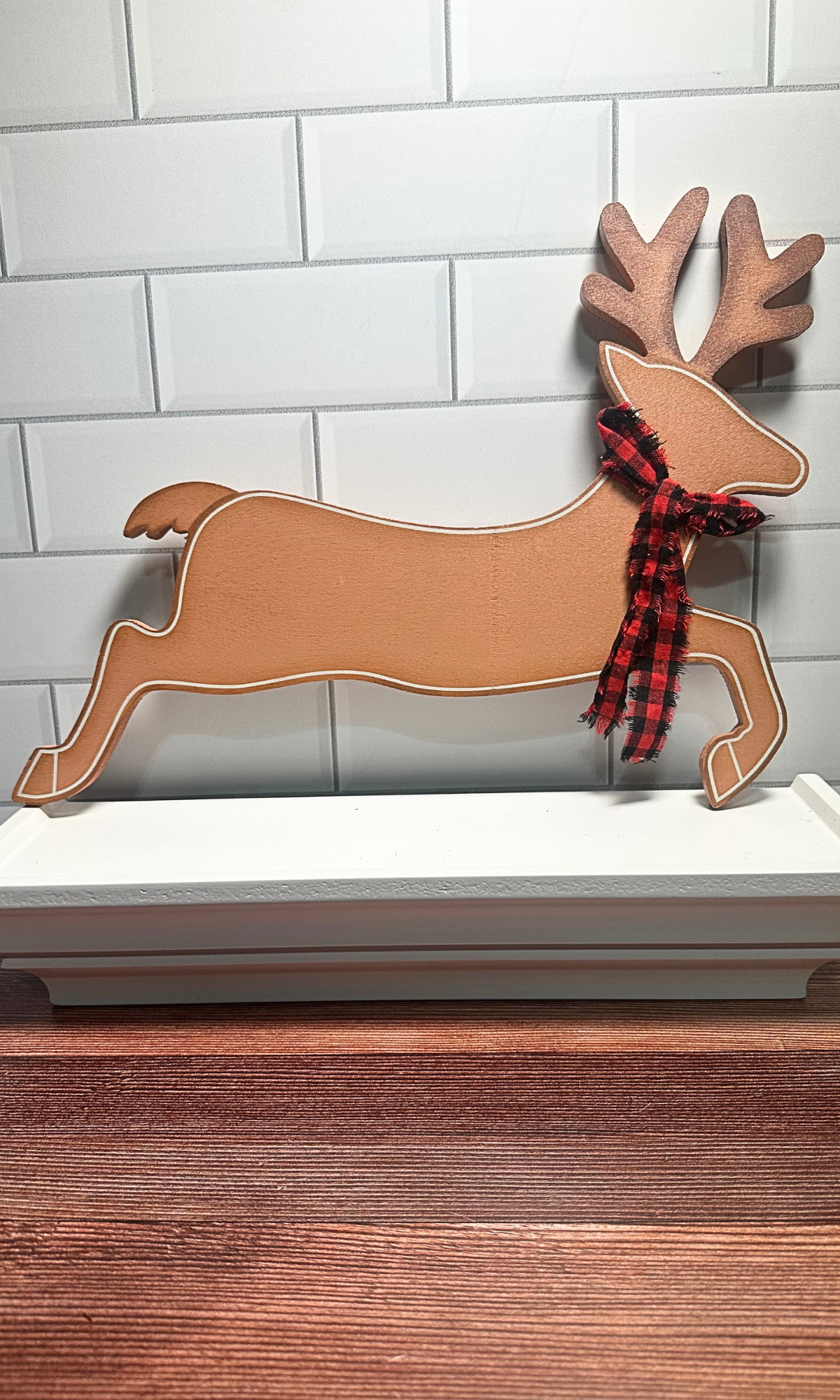Magical Reindeer w/Buffalo Check Scarf Planter Stake Topper