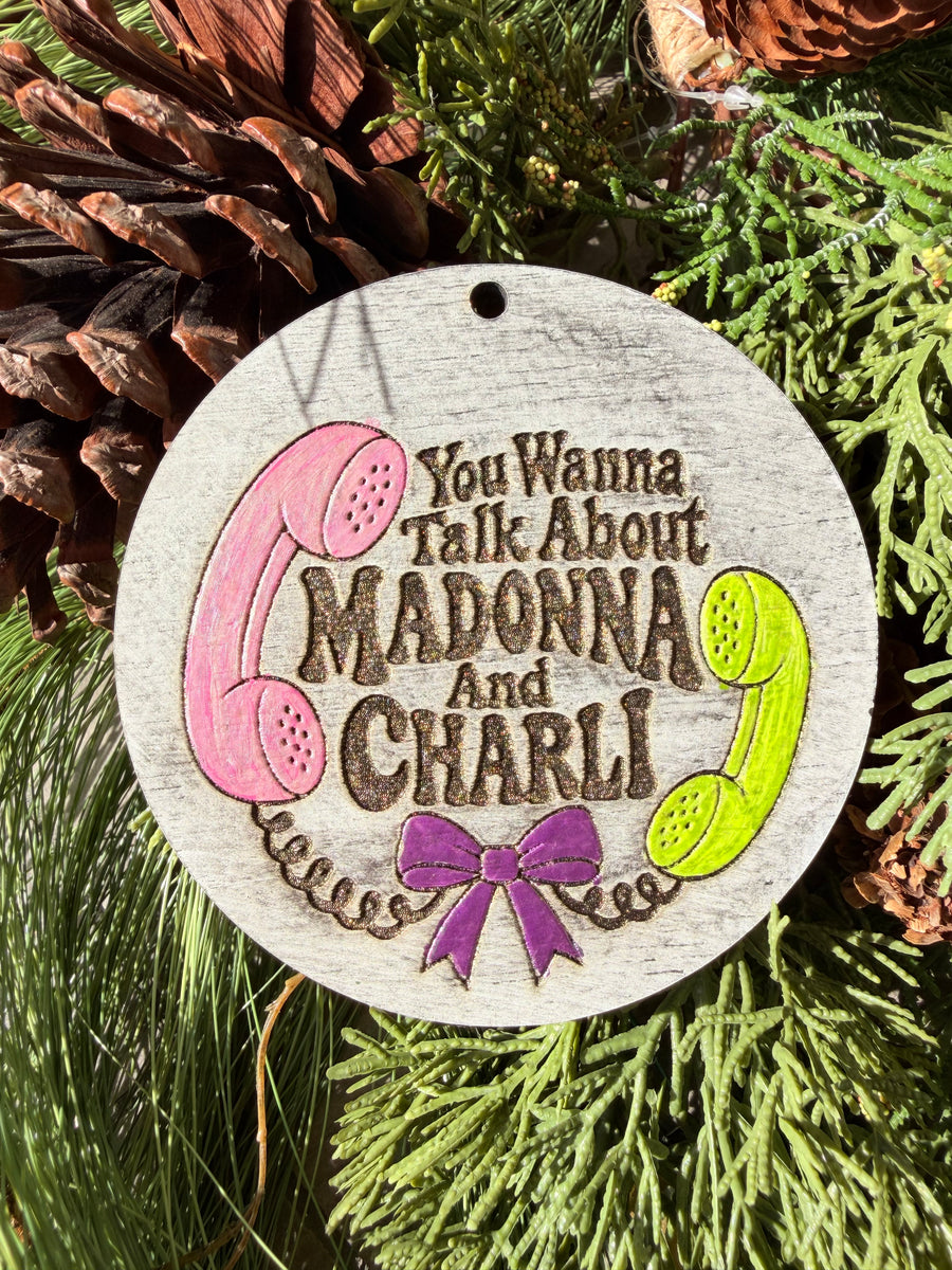 Madonna & Charli Holiday Telephone | Hand-Painted Round Ornament
