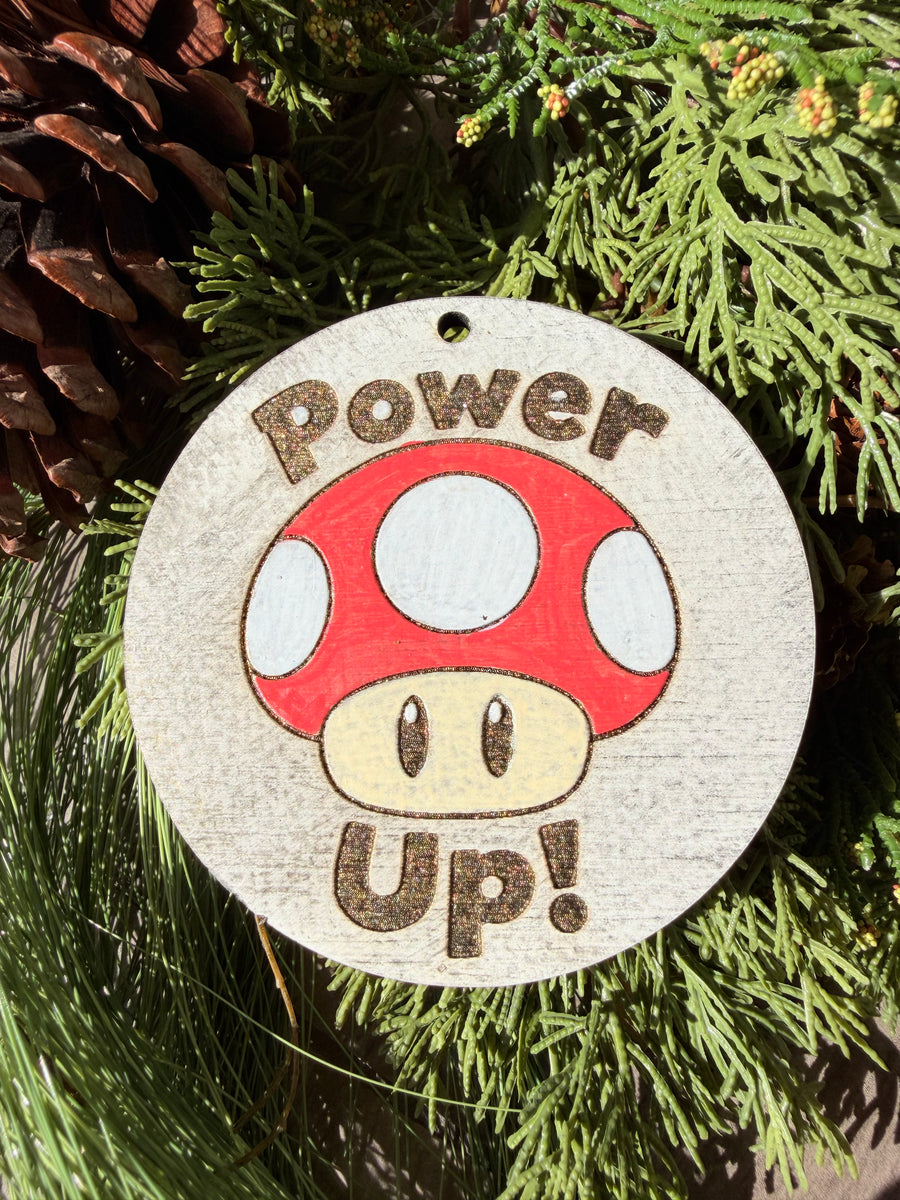 Power Up! Mushroom | Hand-Painted Round Ornament