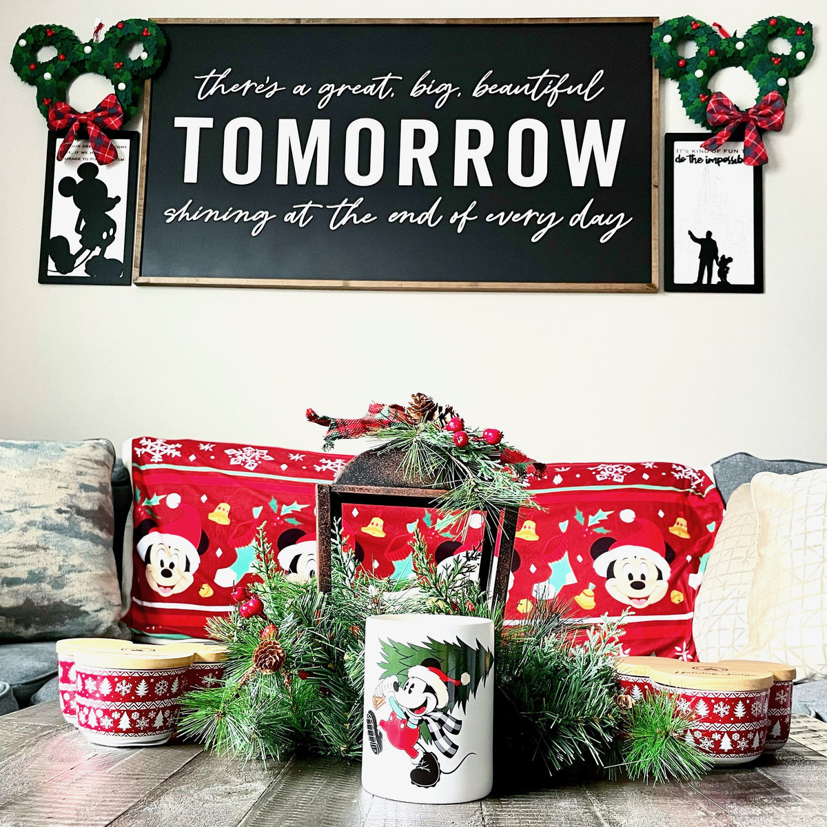 Christmas signs and decorations at Justin’s home