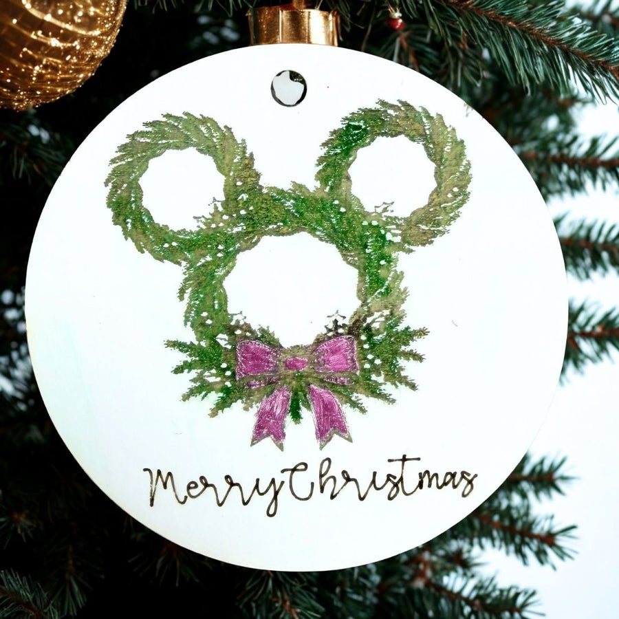 2026 Merry Christmas Mouse Pine Wreath Ornament | Castle Cues
