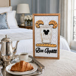 Bon Appetit French kitchen framed wood sign styled with a breakfast tray in a Parisian-style suite