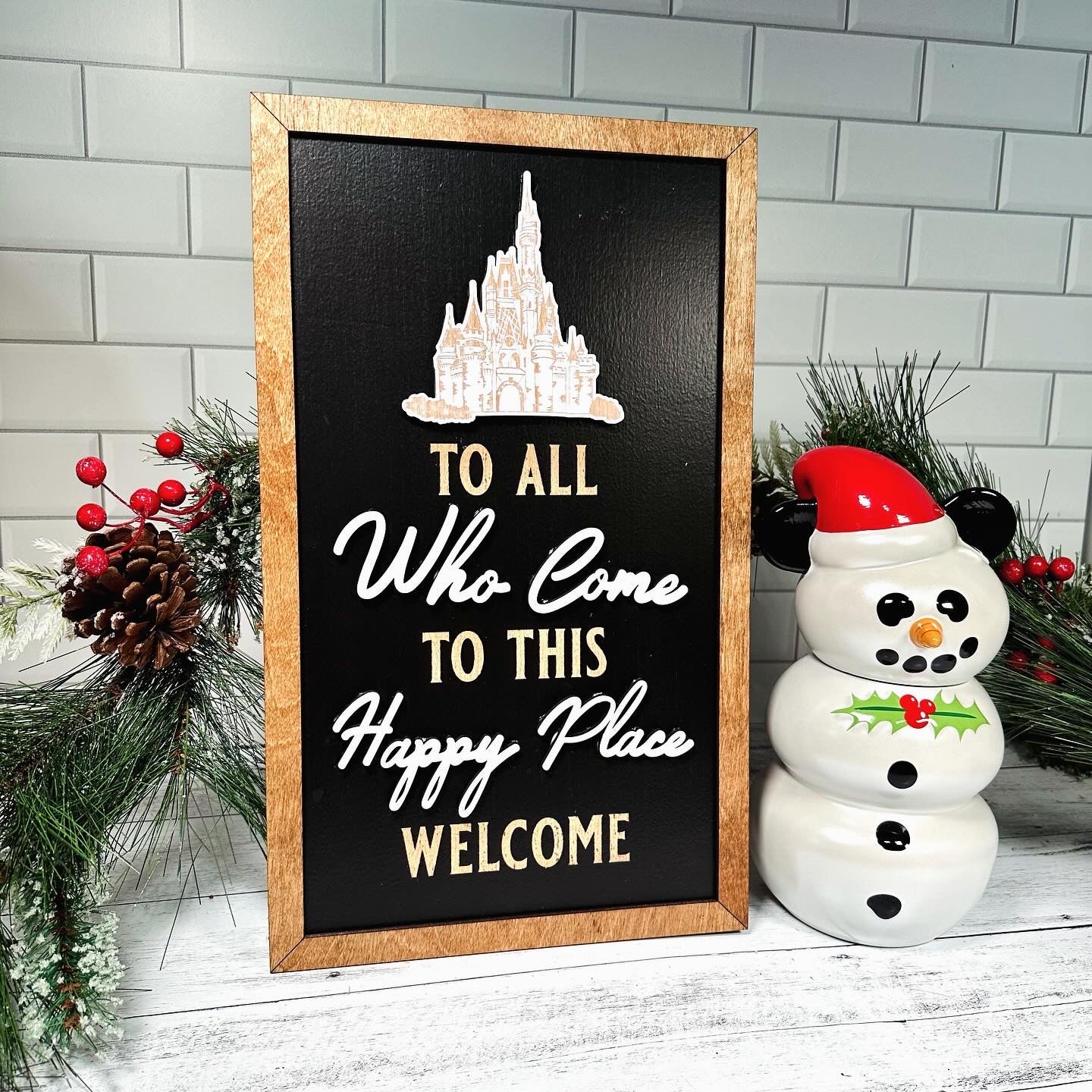 To All Who Come To This Happy Place Welcome | Mouse Head Framed Sign - Handmade by JRW Design Co.
