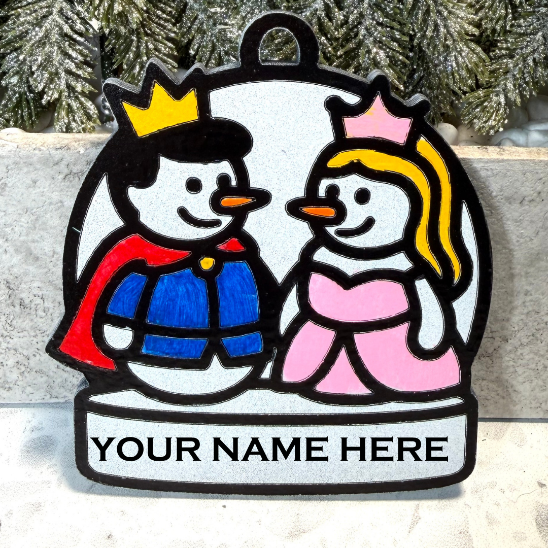 Royal Slumber Snowman Couple Ornament—Personalize