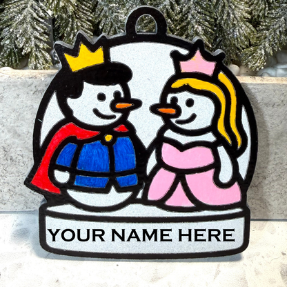 Royal Slumber Snowman Couple Ornament—Personalize
