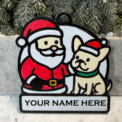 Santa and His Good Boy Bulldog Snowman Ornament—Personalize