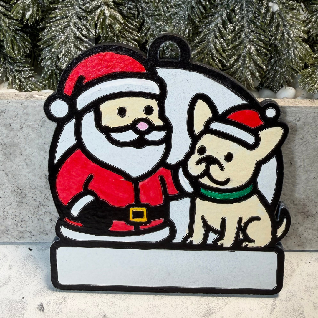Santa and His Good Boy Bulldog Snowman Ornament—Personalize