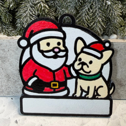 Santa and His Good Boy Bulldog Snowman Ornament—Personalize