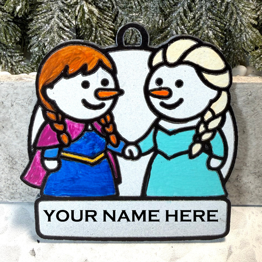 Royal Snow Sisters Snowman Ornament—Personalize