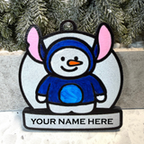 Blue Mischief Snowman Ornament—Personalize