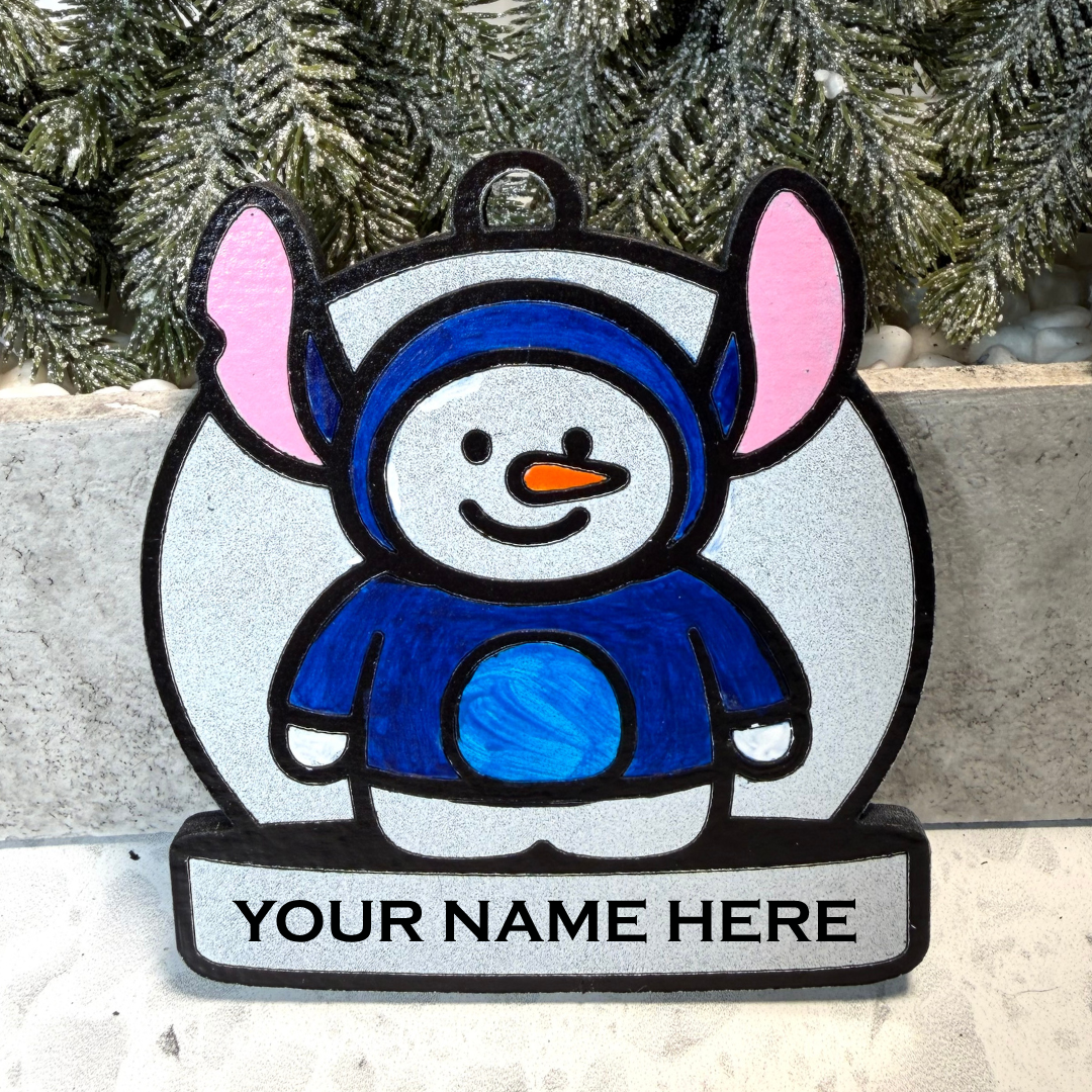 Blue Mischief Snowman Ornament—Personalize