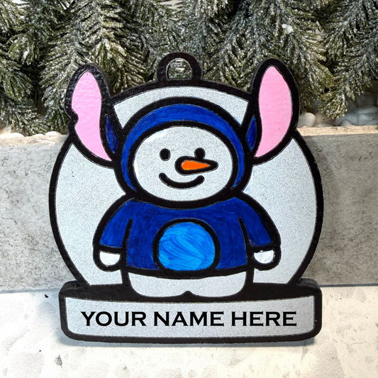 Blue Mischief Snowman Ornament—Personalize