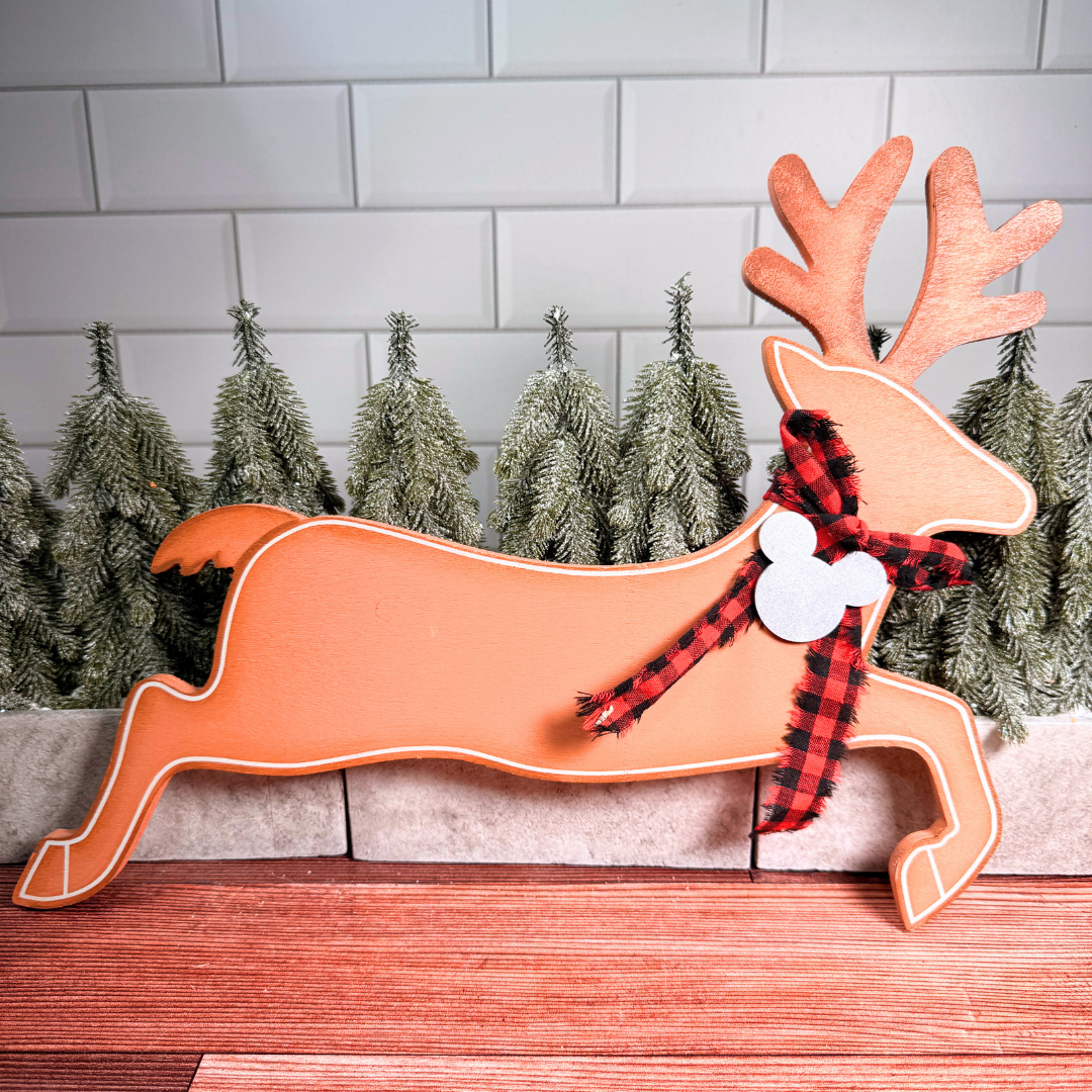 Magical Reindeer w/Buffalo Check Scarf Planter Stake Topper
