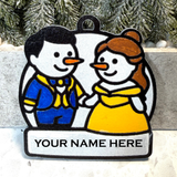 Enchanted Winter Rose Snowman Ornament—Personalize
