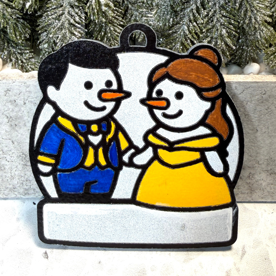 Enchanted Winter Rose Snowman Ornament—Personalize