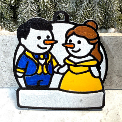 Enchanted Winter Rose Snowman Ornament—Personalize