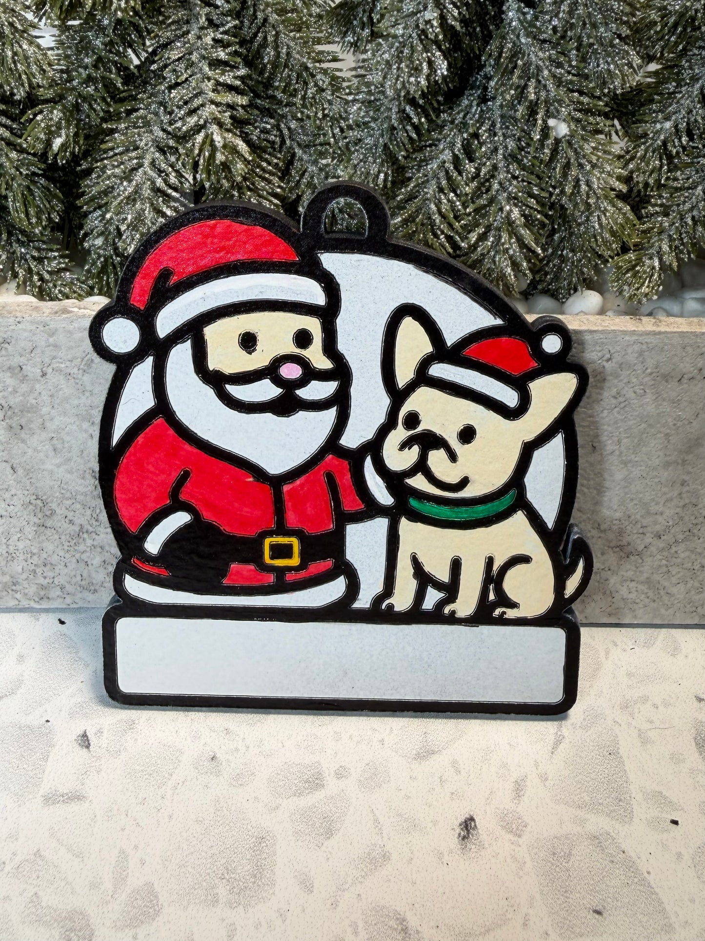Santa and His Good Boy Bulldog Snowman Ornament—Personalize