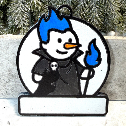 Blue Flame Snowman Villain Ornament—Personalize