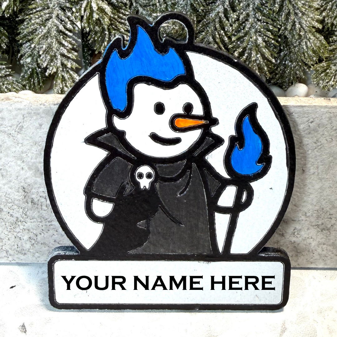 Blue Flame Snowman Villain Ornament—Personalize