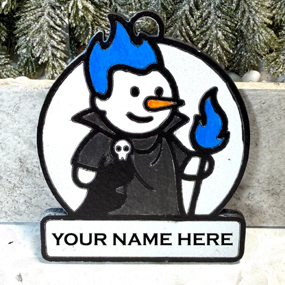 Blue Flame Snowman Villain Ornament—Personalize