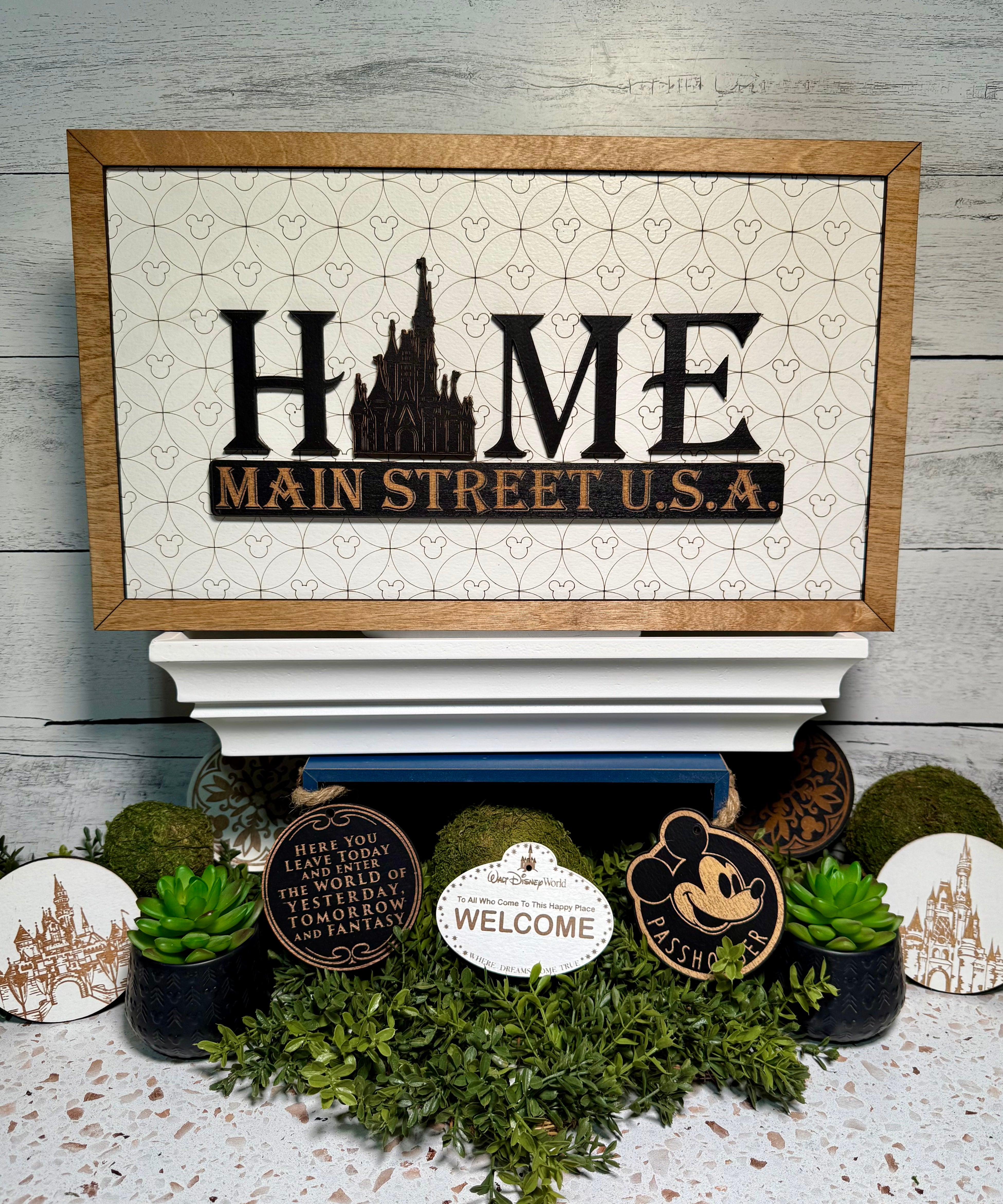 HOME Main Street U.S.A. | Sleeping Beauty Castle Light Background Framed Sign - Handmade by JRW Design Co.