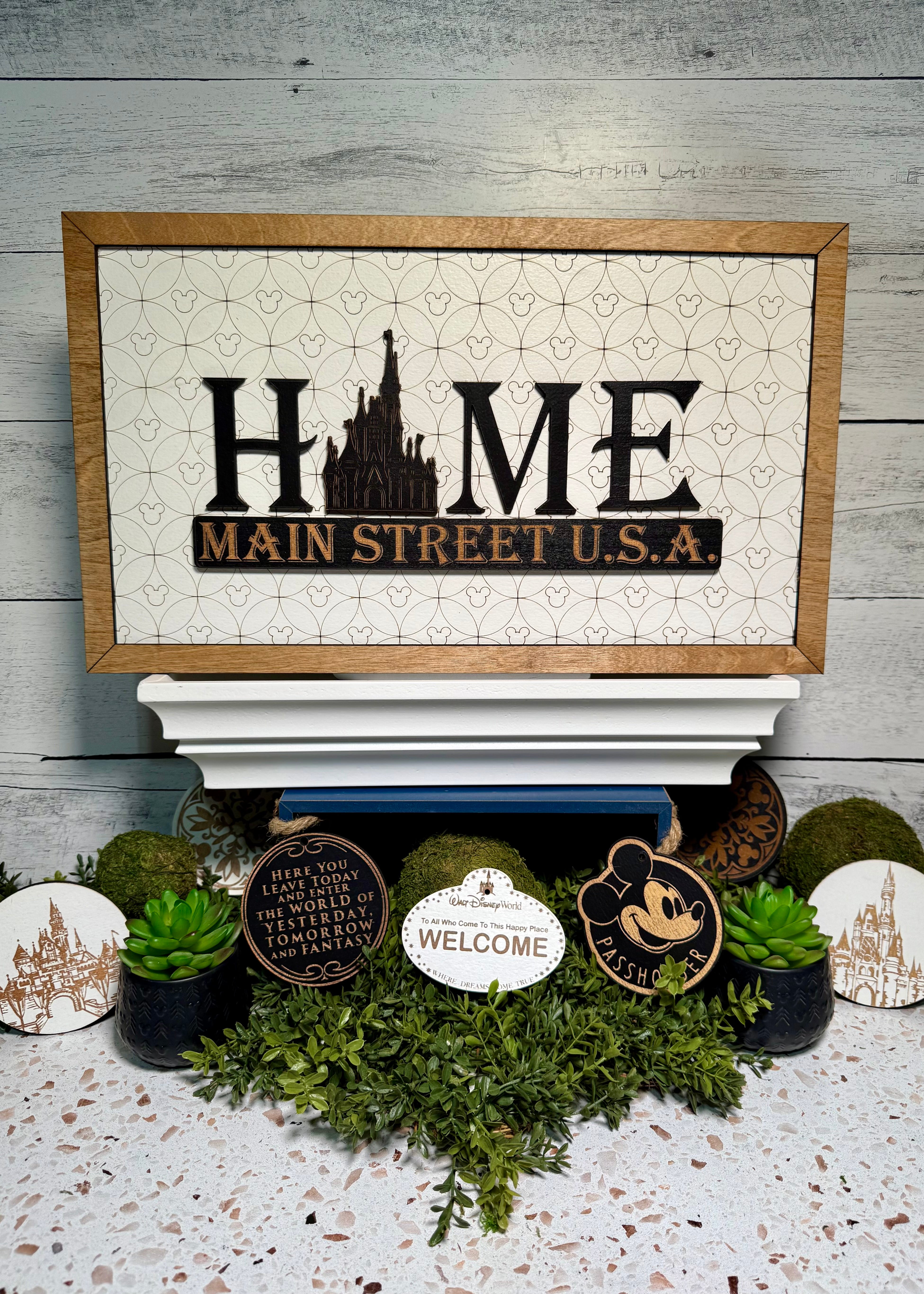 HOME Main Street U.S.A. | Sleeping Beauty Castle Light Background Framed Sign - Handmade by JRW Design Co.