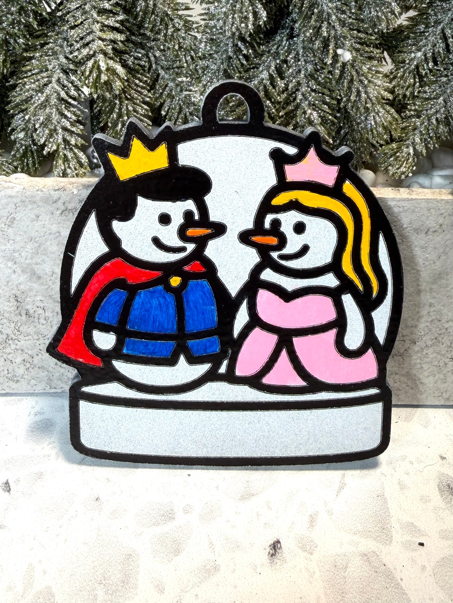 Royal Slumber Snowman Couple Ornament—Personalize