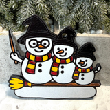 Wizard House Colors Family of Three Snowman Ornament—Peronalize
