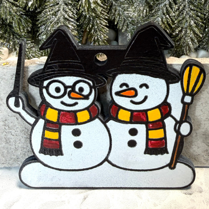 Wizard House Colors Couple Snowman Ornament—Personalize