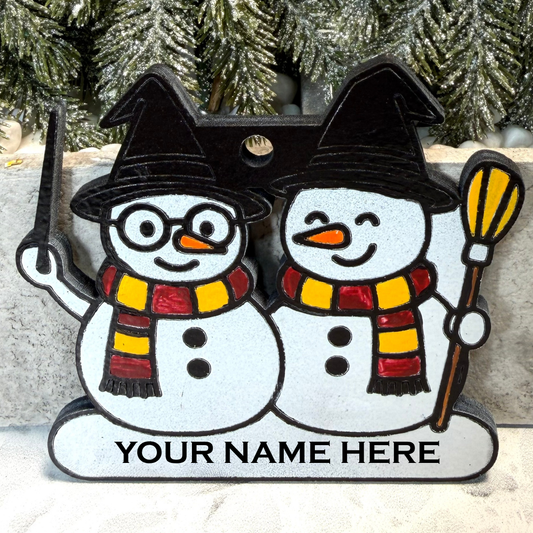 Wizard House Colors Couple Snowman Ornament—Personalize
