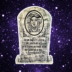 Dear Sweet Leota tombstone Halloween sign on starfield background