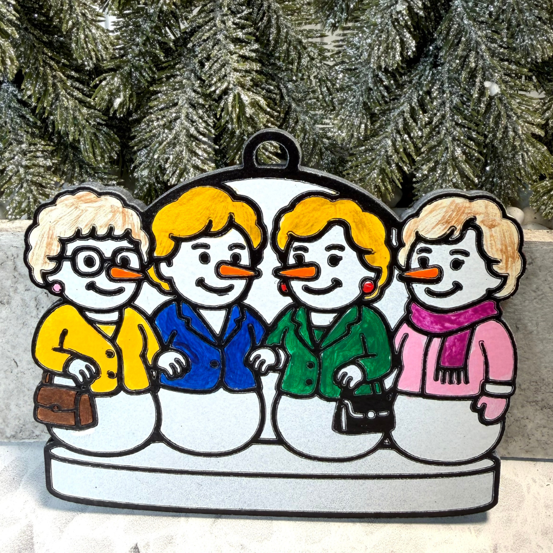 Iconic Golden Friends Snowman Ornament—Personalize