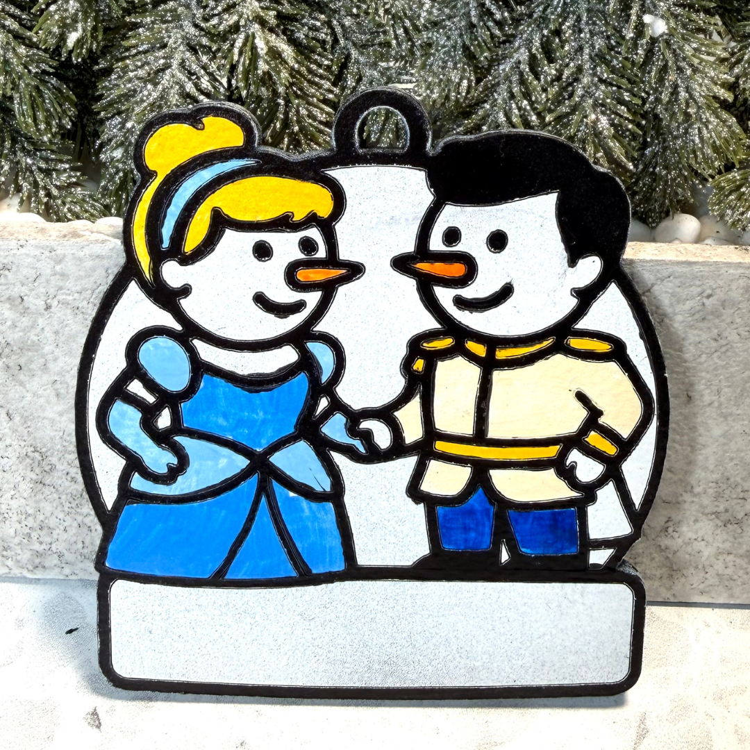 Midnight Magic Princess & Prince Snowman Ornament—Personalize