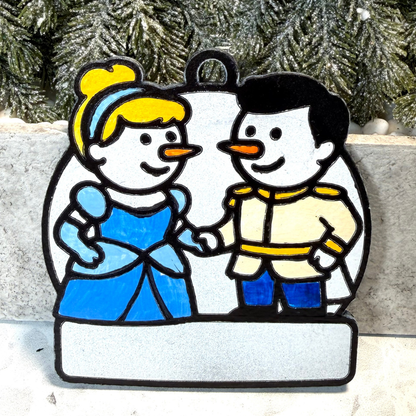 Midnight Magic Princess & Prince Snowman Ornament—Personalize