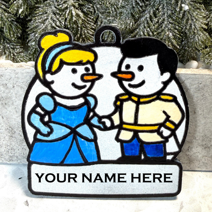Midnight Magic Princess & Prince Snowman Ornament—Personalize